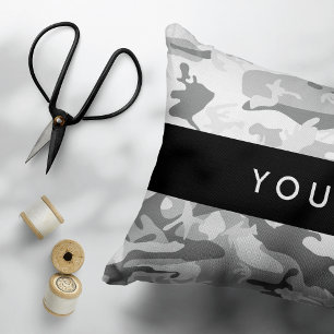 Winter Snow Grey Camouflage Your name Personalize Accent Pillow