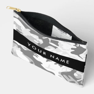 Winter Snow Grey Camouflage Your name Personalize Accessory Pouch