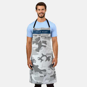 Winter Snow Grey Camouflage Your name Personalize Apron