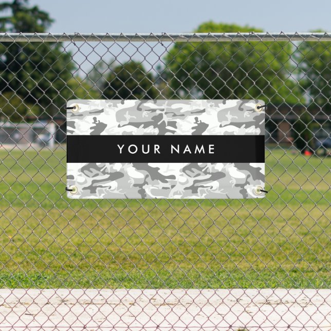 Winter Snow Grey Camouflage Your name Personalize Banner (Insitu)