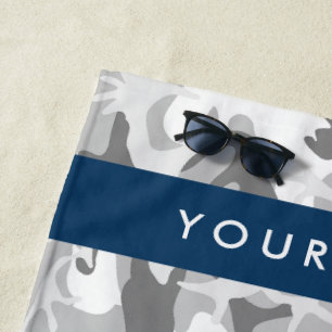 Winter Snow Grey Camouflage Your name Personalize Beach Towel