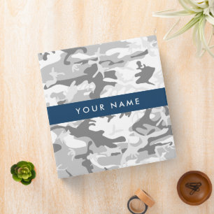 Winter Snow Grey Camouflage Your name Personalize Binder