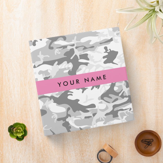 Winter Snow Grey Camouflage Your name Personalize Binder (In Situ)