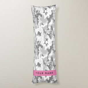 Winter Snow Grey Camouflage Your name Personalize Body Pillow