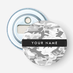 Winter Snow Grey Camouflage Your name Personalize Bottle Opener