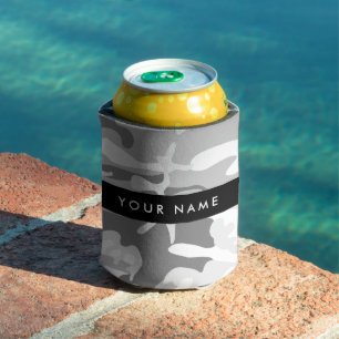 Winter Snow Grey Camouflage Your name Personalize Can Cooler