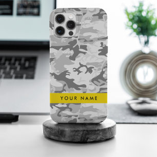 Winter Snow Grey Camouflage Your name Personalize iPhone 15 Pro Max Case