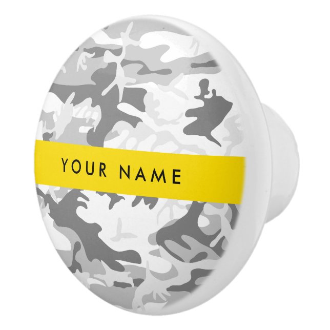 Winter Snow Grey Camouflage Your name Personalize Ceramic Knob (Right)