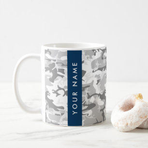 Winter Snow Grey Camouflage Your name Personalize Coffee Mug