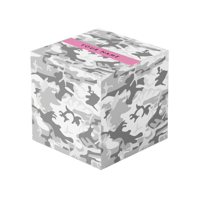 Winter Snow Grey Camouflage Your name Personalize Cube (Front Angled)