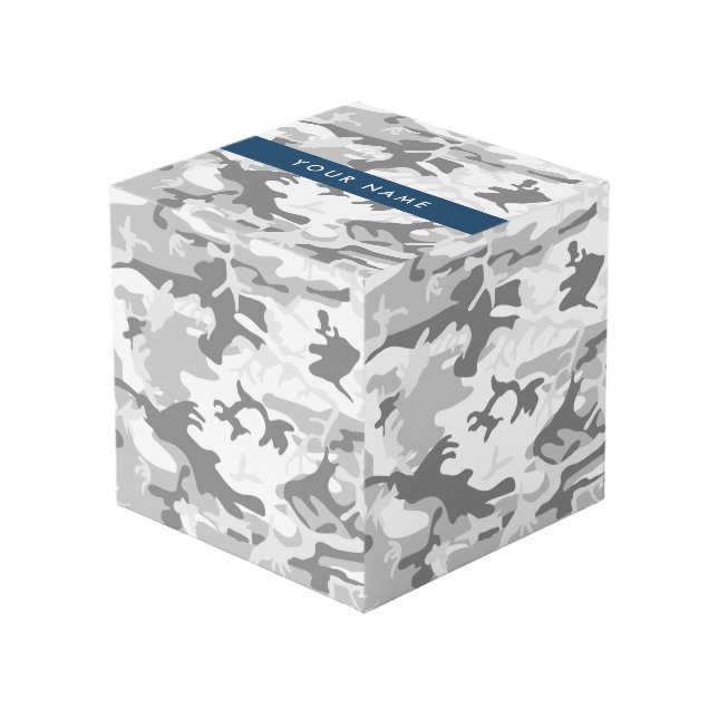 Winter Snow Grey Camouflage Your name Personalize Cube (Front Angled)