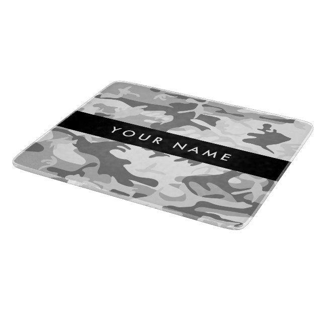 Winter Snow Grey Camouflage Your name Personalize Cutting Board (Corner)