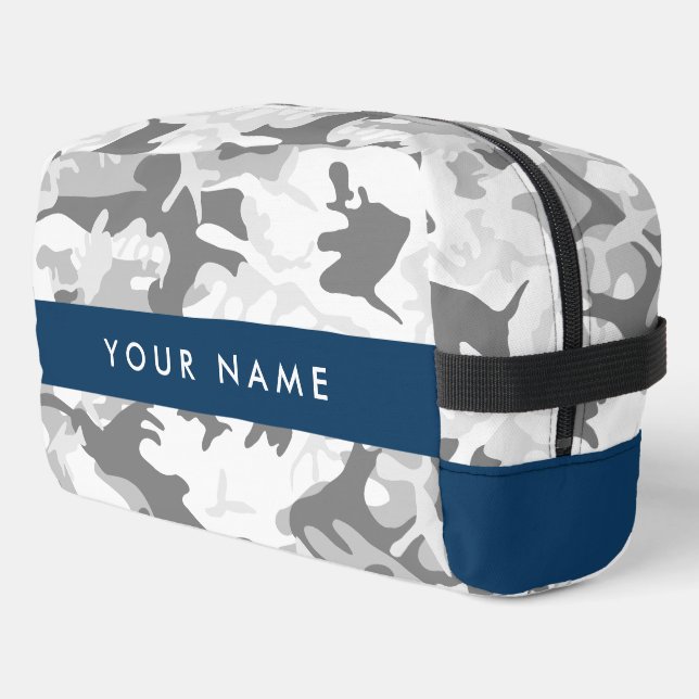 Winter Snow Grey Camouflage Your name Personalize Dopp Kit (Left Corner)