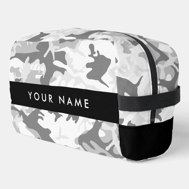 Winter Snow Grey Camouflage Your name Personalize Dopp Kit (Left Corner)