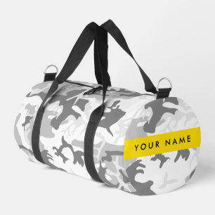 Winter Snow Grey Camouflage Your name Personalize Duffle Bag