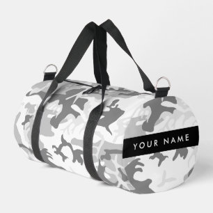 Winter Snow Grey Camouflage Your name Personalize Duffle Bag