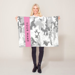 Winter Snow Grey Camouflage Your name Personalize Fleece Blanket