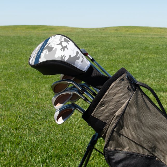 Winter Snow Grey Camouflage Your name Personalize Golf Head Cover (In Situ)