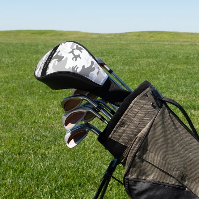 Winter Snow Grey Camouflage Your name Personalize Golf Head Cover (In Situ)