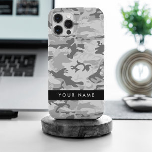 Winter Snow Grey Camouflage Your name Personalize iPhone 15 Pro Max Case