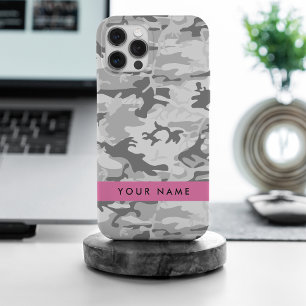 Winter Snow Grey Camouflage Your name Personalize iPhone 15 Pro Max Case