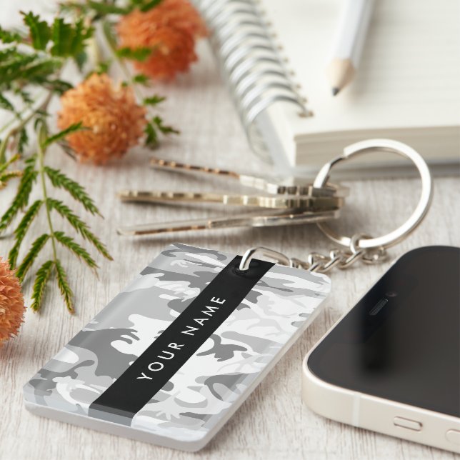 Winter Snow Grey Camouflage Your name Personalize Keychain (Front Right)