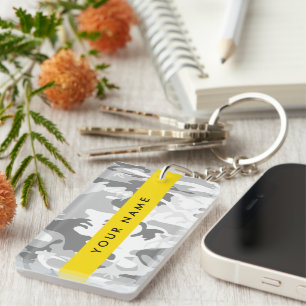 Winter Snow Grey Camouflage Your name Personalize Keychain