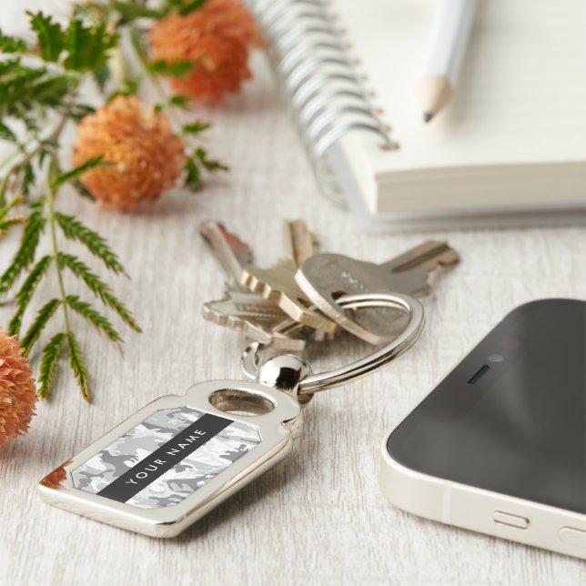 Winter Snow Grey Camouflage Your name Personalize Keychain (Side)