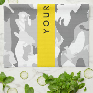 Winter Snow Grey Camouflage Your name Personalize Kitchen Towel