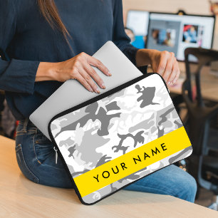 Winter Snow Grey Camouflage Your name Personalize Laptop Sleeve