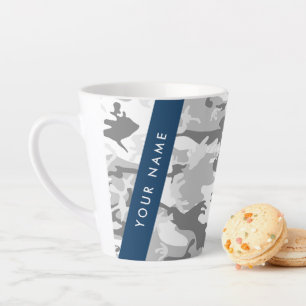 Winter Snow Grey Camouflage Your name Personalize Latte Mug