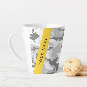 Winter Snow Grey Camouflage Your name Personalize Latte Mug
