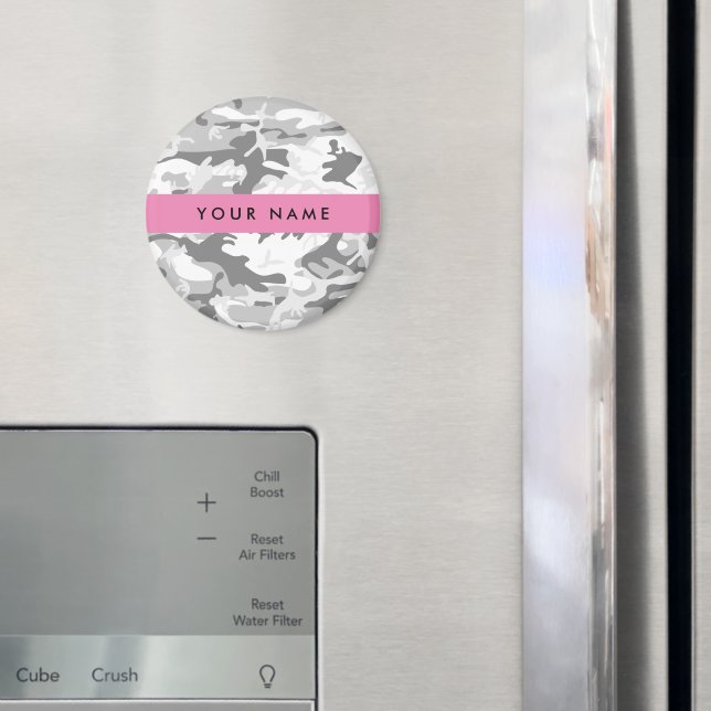 Winter Snow Grey Camouflage Your name Personalize Magnet (In Situ (Fridge))