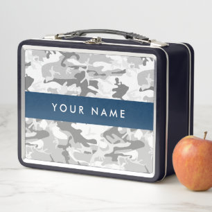 Winter Snow Grey Camouflage Your name Personalize Metal Lunch Box