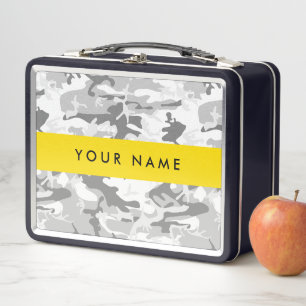Winter Snow Grey Camouflage Your name Personalize Metal Lunch Box