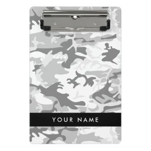 Winter Snow Grey Camouflage Your name Personalize Mini Clipboard