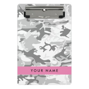 Winter Snow Grey Camouflage Your name Personalize Mini Clipboard