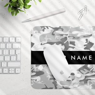 Winter Snow Grey Camouflage Your name Personalize Mouse Pad