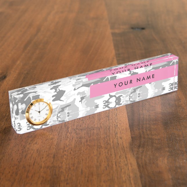 Winter Snow Grey Camouflage Your name Personalize Nameplate (Side)