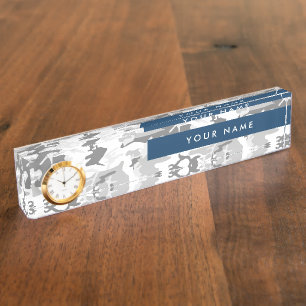 Winter Snow Grey Camouflage Your name Personalize Nameplate