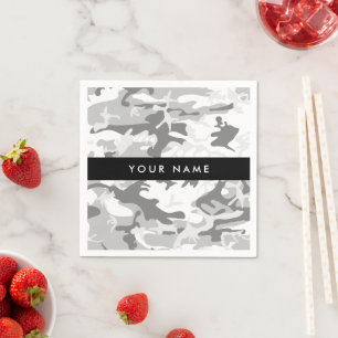 Winter Snow Grey Camouflage Your name Personalize Napkin