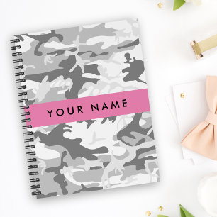 Winter Snow Grey Camouflage Your name Personalize Notebook
