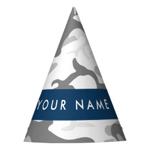 Winter Snow Grey Camouflage Your name Personalize Party Hat