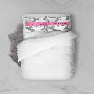 Winter Snow Grey Camouflage Your name Personalize Pillowcase