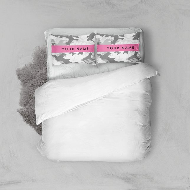 Winter Snow Grey Camouflage Your name Personalize Pillowcase (Creator Uploaded)