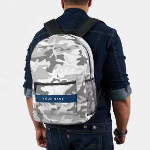 Winter Snow Grey Camouflage Your name Personalize Printed Backpack