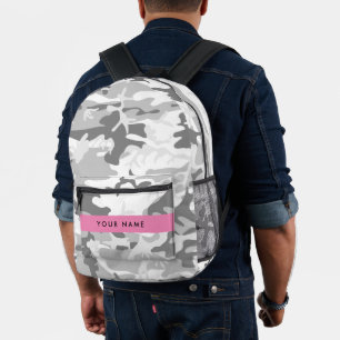 Winter Snow Grey Camouflage Your name Personalize Printed Backpack