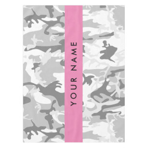 Winter Snow Grey Camouflage Your name Personalize Tablecloth