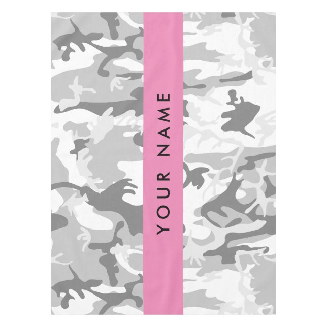 Winter Snow Grey Camouflage Your name Personalize Tablecloth (Front)