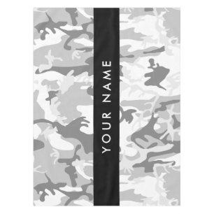 Winter Snow Grey Camouflage Your name Personalize Tablecloth